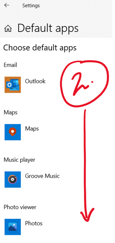 4_ Settings Default apps Choose default apps Email Maps Music player Groove Music Photo viewer